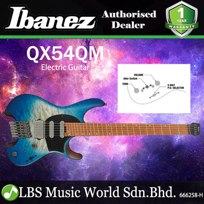 Ibanez QX54QM Quilted Maple Top Electric Guitar with HSS Pickup and Maple Fingerboard - Blue Sphere Burst Matte