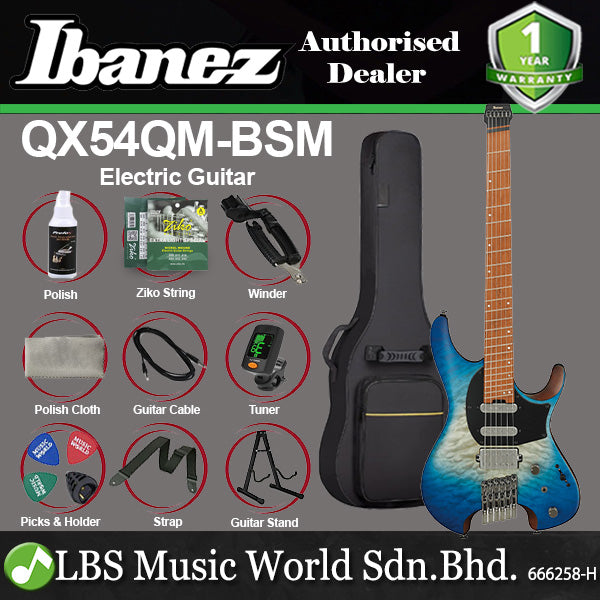 Ibanez QX54QM Quilted Maple Top Electric Guitar with HSS Pickup and Maple Fingerboard - Blue Sphere Burst Matte