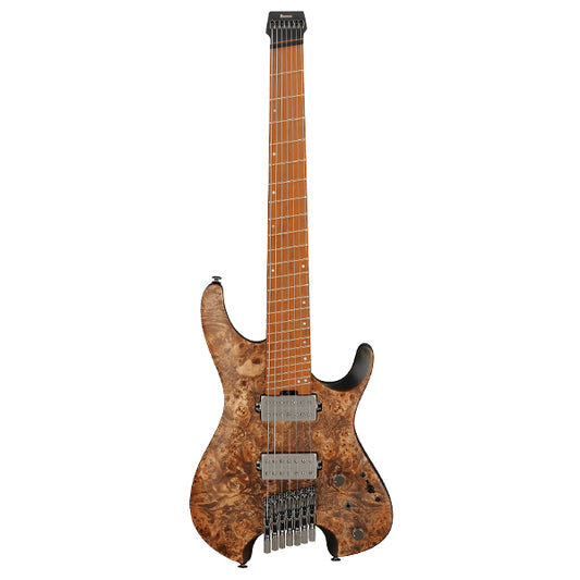 Ibanez QX527PB 7 String Poplar Burl Top Electric Guitar with HH Pickup and Maple Fingerboard - Antique Brown Stained