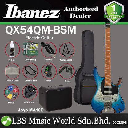Ibanez QX54QM Quilted Maple Top Electric Guitar with HSS Pickup and Maple Fingerboard - Blue Sphere Burst Matte