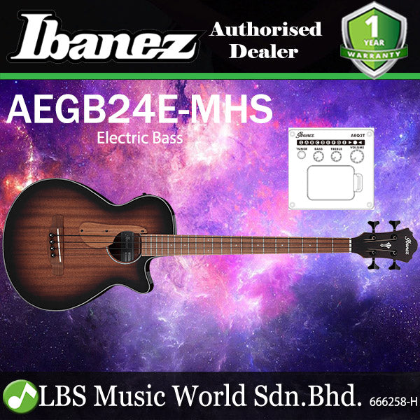 Ibanez AEGB24E 4 String AEG Body Sapele Top Acoustic Bass Guitar with Pickup - Mahogany Sunburst High Gloss
