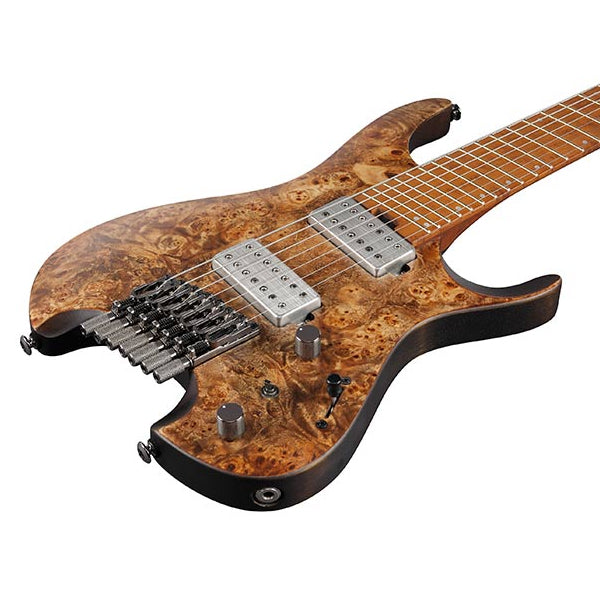 Ibanez QX527PB 7 String Poplar Burl Top Electric Guitar with HH Pickup and Maple Fingerboard - Antique Brown Stained