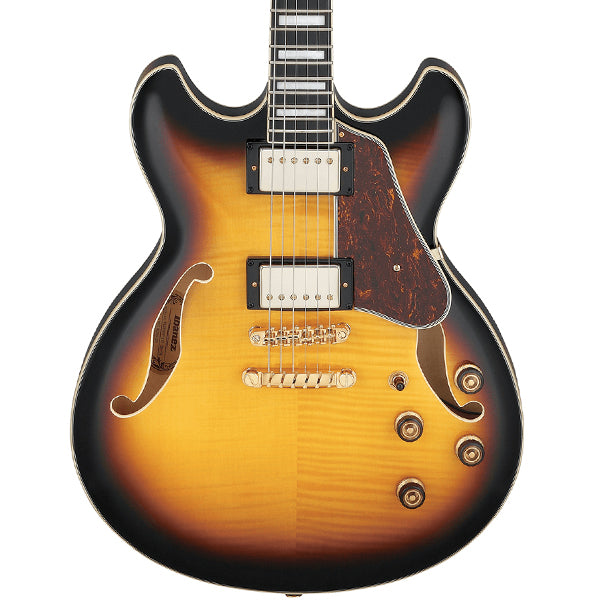 Ibanez AS93FM Artcore Expressionist Semi Hollowbody Electric Guitar with Ebony Fretboard and HH Pickup - Antique Yellow Sunburst (AS 93FM)
