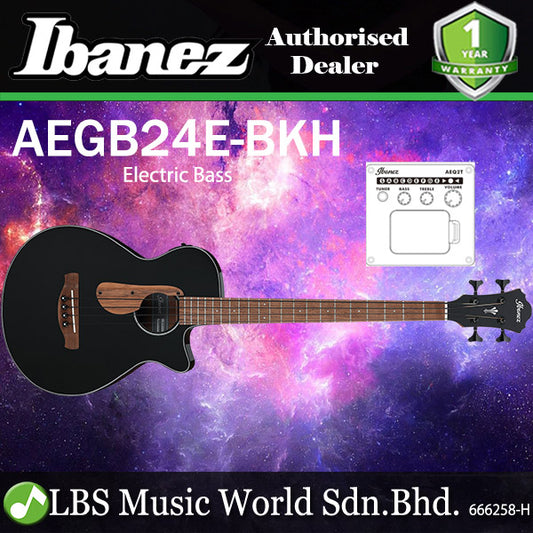 Ibanez AEGB24E 4 String AEG Body Sapele Top Acoustic Bass Guitar with Pickup - Black High Gloss