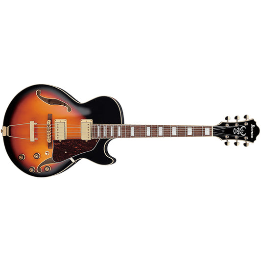 Ibanez AG75G Linden Hollowbody Electric Guitar with Bound Walnut Fretboard and HH Pickup - Brown Sunburst (AG 75G)