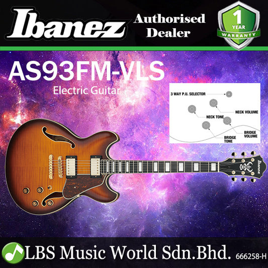 Ibanez  AS93FM Artcore Expressionist Semi Hollowbody Electric Guitar with Ebony Fretboard and HH Pickup - Violin Sunburst (AS 93FM)