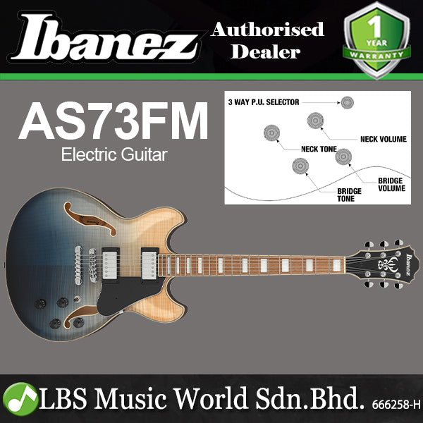 Ibanez AS73FM Artcore Semi Hollowbody Electric Guitar HH Pickup with Bound Walnut Fretboard