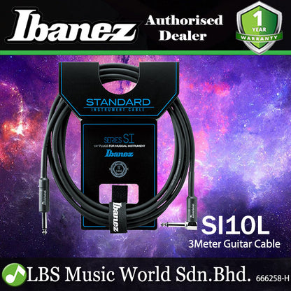 Ibanez SI10L 3 Meter Instrument Cable Straight and Right Angled Plugs for Guitar Keyboard Bass (SI10 L)