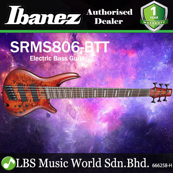 Ibanez SRMS806 Multi Scale Okoume Body Electric Bass Guitar with HH Pickup - Brown Topaz Burst