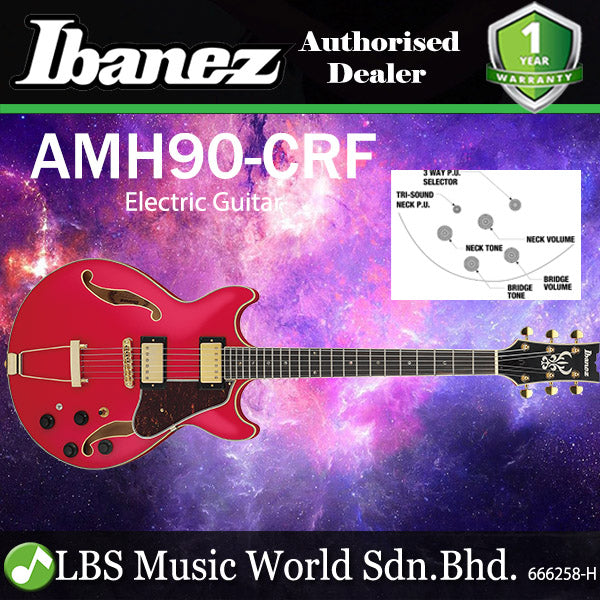 Ibanez AMH90 Artcore Expressionist Hollowbody Electric Guitar with Ebony Fretboard and HH Pickup - Cherry Red Flat (AM H90)