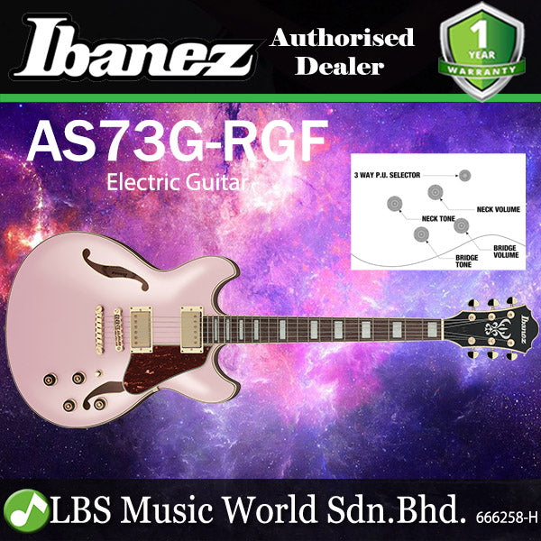 Ibanez AS73G Hollowbody Electric Guitar with Bound Walnut Fretboard and HH Pickup - Rose Gold Metallic Flat (AS 73G)
