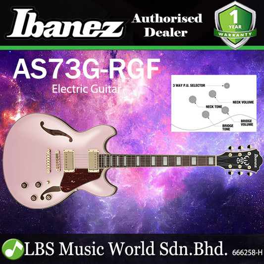 Ibanez AS73G Hollowbody Electric Guitar with Bound Walnut Fretboard and HH Pickup - Rose Gold Metallic Flat (AS 73G)