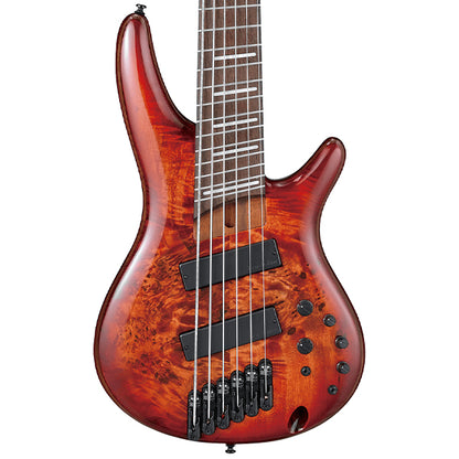Ibanez SRMS806 Multi Scale Okoume Body Electric Bass Guitar with HH Pickup - Brown Topaz Burst