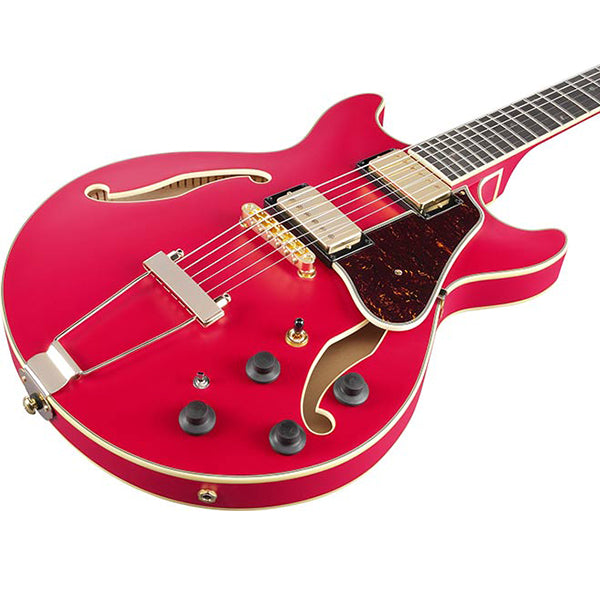 Ibanez AMH90 Artcore Expressionist Hollowbody Electric Guitar with Ebony Fretboard and HH Pickup - Cherry Red Flat (AM H90)