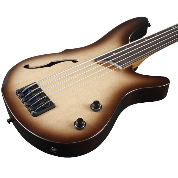 Ibanez SRH505F 5 String Hollow Body Fretless Electric Bass Guitar with Piezo Pickup - Natural Browned Burst Flat