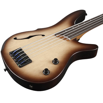 Ibanez SRH505F 5 String Hollow Body Fretless Electric Bass Guitar with Piezo Pickup - Natural Browned Burst Flat