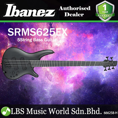 Ibanez SRMS625EX 5 String Iron Label Okoume Body Electric Bass Guitar with HH Pickup - Black Flat