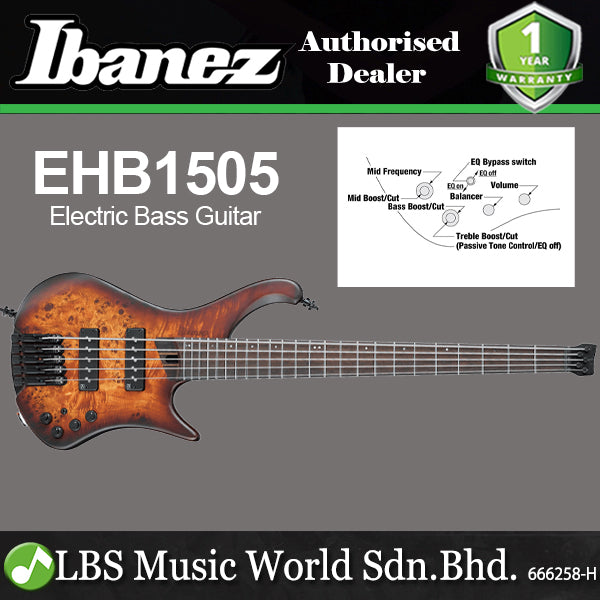 Ibanez EHB1505 Poplar Burl Top Body Electric Bass Guitar with Custom Big Split Pickup - Dragon Eye Burst Flat
