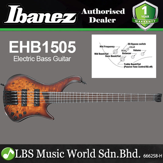 Ibanez EHB1505 Poplar Burl Top Body Electric Bass Guitar with Custom Big Split Pickup - Dragon Eye Burst Flat