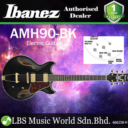 Ibanez AMH90 Artcore Expressionist Hollowbody Electric Guitar with Ebony Fretboard and HH Pickup - Black (AMH 90)