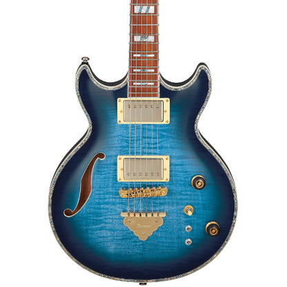 Ibanez AR520HFM Semi Hollowbody Electric Guitar with Jatoba fretboard and HH Pickup - Light Blue Burst (AR 520HFM)