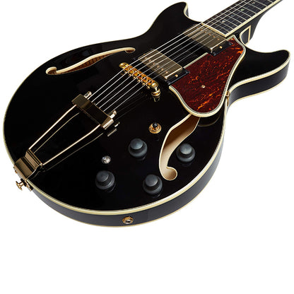 Ibanez AMH90 Artcore Expressionist Hollowbody Electric Guitar with Ebony Fretboard and HH Pickup - Black (AMH 90)
