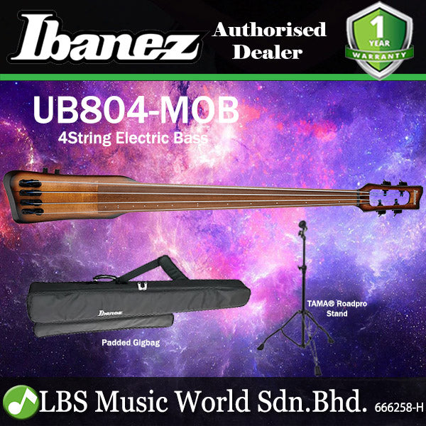 Ibanez UB804 4 String Maple Body Upright Fretless Electric Bass with Piezo Pickup - Mahogany Oil Burst