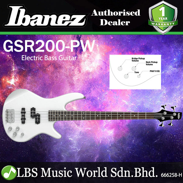 Ibanez GSR200 4 String Electric Bass Guitar Poplar Body Maple Neck - Pearl White (GSR200 PW)