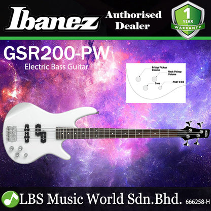 Ibanez GSR200 4 String Electric Bass Guitar Poplar Body Maple Neck - Pearl White (GSR200 PW)