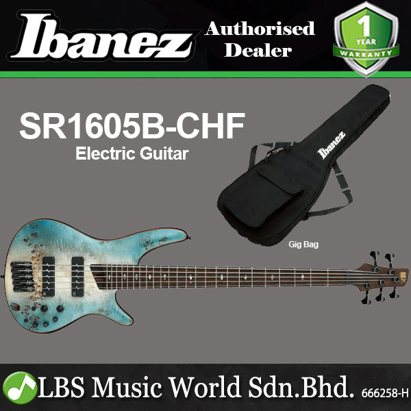 [Discontinued] Ibanez SR1605B 5 String Poplar Burl Top Electric Bass Guitar with SS Pickup - Caribbean Shoreline Flat
