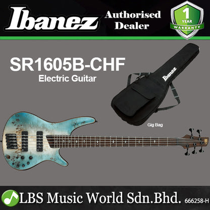 [Discontinued] Ibanez SR1605B 5 String Poplar Burl Top Electric Bass Guitar with SS Pickup - Caribbean Shoreline Flat