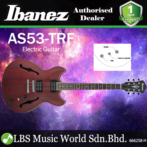 Ibanez Artcore AS53 Semi Hollow Body Electric Guitar - Transparent Red Flat (AS53 TRF)