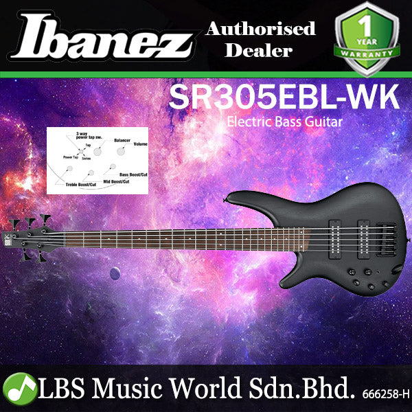 Ibanez Standard SR305EBL 5 String Electric Bass Guitar With Nyatoh Body Maple Neck Left Handed - Weathered Black (SR305EBL WK)