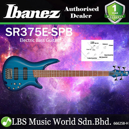 Ibanez SR375E 5 String Electric Bass Guitar Solid Maple Body - Sapphire Blue (SR375E SPB)