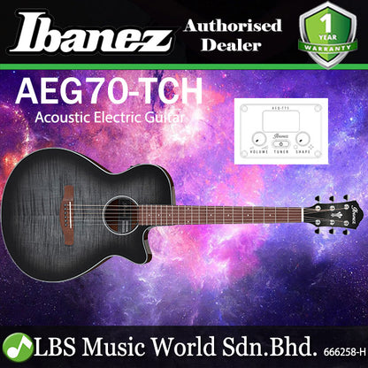 Ibanez AEG70 Acoustic Electric Guitar With AEG Body Nyatoh Neck - Transparent Charcoal Burst High Gloss (AEG70 TCH)