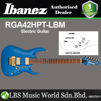 [Discontinued] Ibanez RGA42HPT Solid Nyatoh Body Electric Guitar HH Pickup with Jatoba Fretboard - Laser Blue Matte