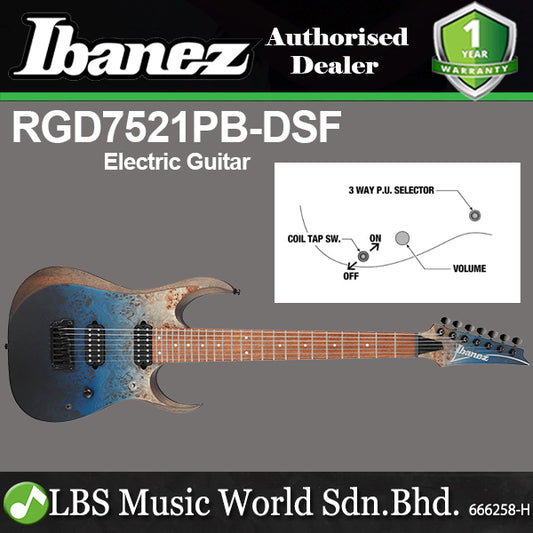 Ibanez RGD7521PB 7 String Solid Nyatoh Body ELectric Guitar HH Pickup with Jatoba Fretboard - Deep Seafloor Fade Flat