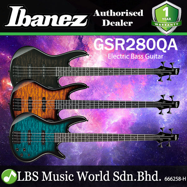 Ibanez GSR280QA 4 String Electric Bass Guitar with Okoume Body and Purpleheart Fretboard (GSR280 QA)