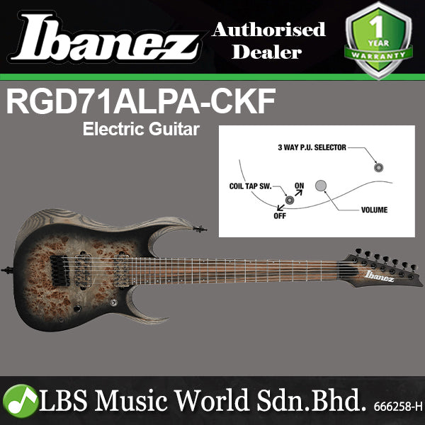 Ibanez RGD71ALPA Axion Poplar Burl Top Nyatoh Body Electric Guitar HH Pickup with Ebony Fretboard - Charcoal Burst Black Stained Flat