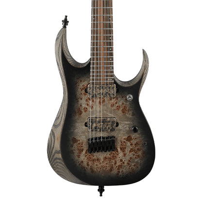Ibanez RGD71ALPA Axion Poplar Burl Top Nyatoh Body Electric Guitar HH Pickup with Ebony Fretboard - Charcoal Burst Black Stained Flat