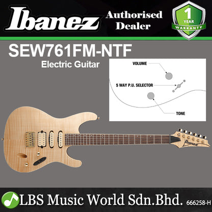 Ibanez SEW761FM Solid Meranti Body Flame Maple Top Electric Guitar HSS Pickup with  Rosewood Fretboard - Natural Flat