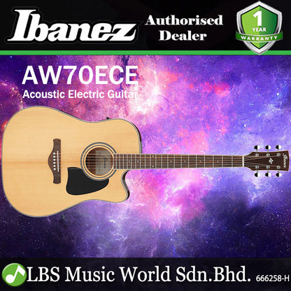 Ibanez AW70ECE Cutaway Dreadnought Body Acoustic Electric Guitar - Natural High Gloss (AW70 ECE)