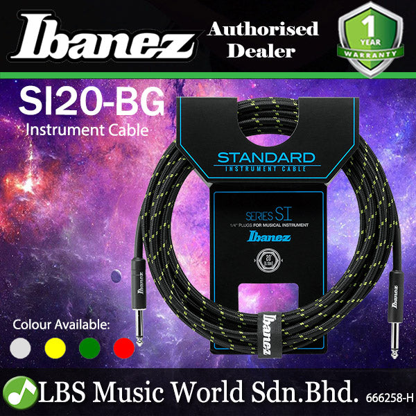 Ibanez SI20 6 Meter Woven Instrument Cable for Guitar with 2 Straight Plugs (SI 20)
