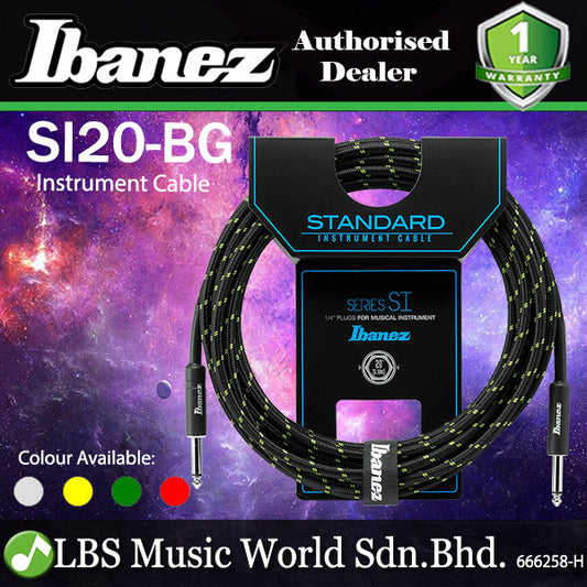 Ibanez SI20 6 Meter Woven Instrument Cable for Guitar with 2 Straight Plugs (SI 20)