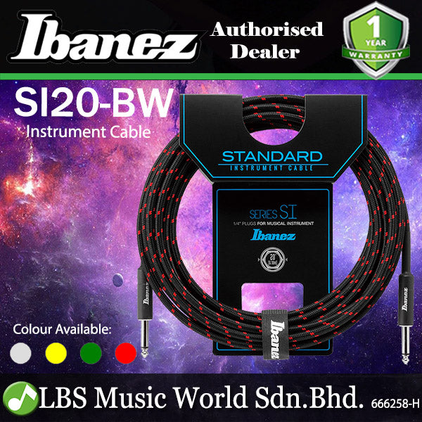Ibanez SI20 6 Meter Woven Instrument Cable for Guitar with 2 Straight Plugs (SI 20)
