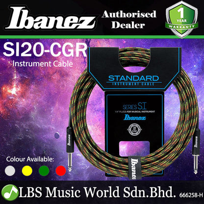 Ibanez SI20 6 Meter Woven Instrument Cable for Guitar with 2 Straight Plugs (SI 20)