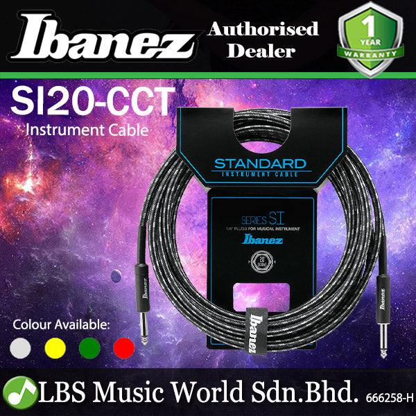 Ibanez SI20 6 Meter Woven Instrument Cable for Guitar with 2 Straight Plugs (SI 20)