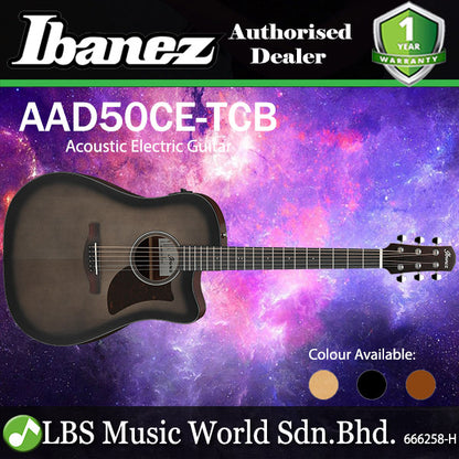 Ibanez AAD50CE Advanced Grand Dreadnought Body Acoustic Electric Guitar - Transparent Charcoal Burst Low Gloss (AAD50 CE)