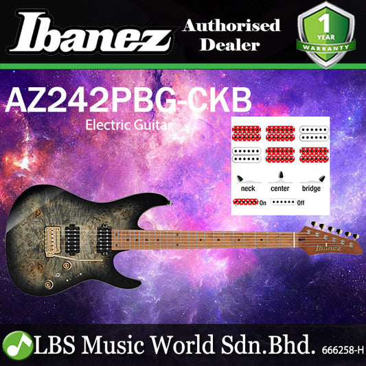 [Discontinued] Ibanez AZ242PBG-CKB 6 String American Basswood Body Poplar Burl Top Electric Guitar Charcoal Black Burst (AZ242PBG AZ242)