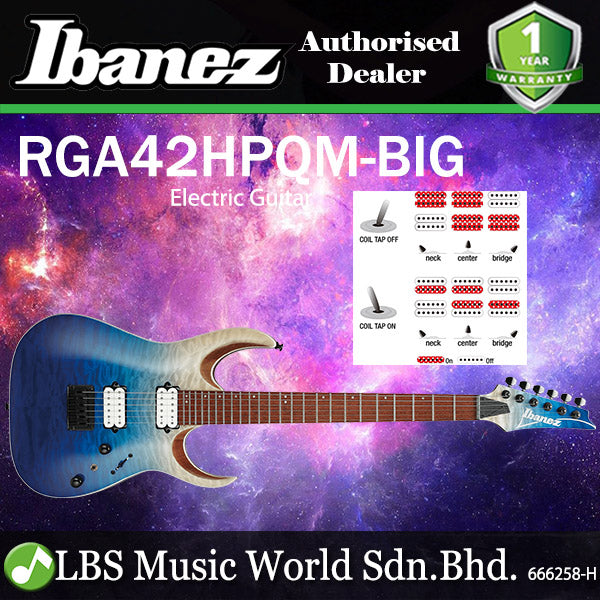 Ibanez RGA42HPQM 6 String Nyatoh Body Quilted Maple Top Electric Guitar Blue Iceberg Gradation (RGA42 RGA42HPQM-BIG)